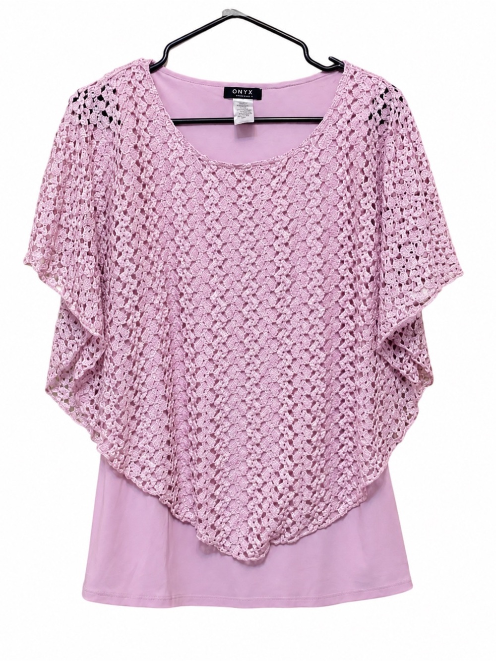 Onyx Apparel Crochet Overlay Poncho Top Lilac Pink S Boho Festival